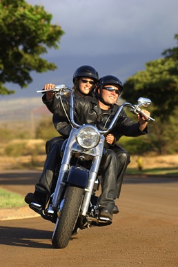 Couple on motorcycle